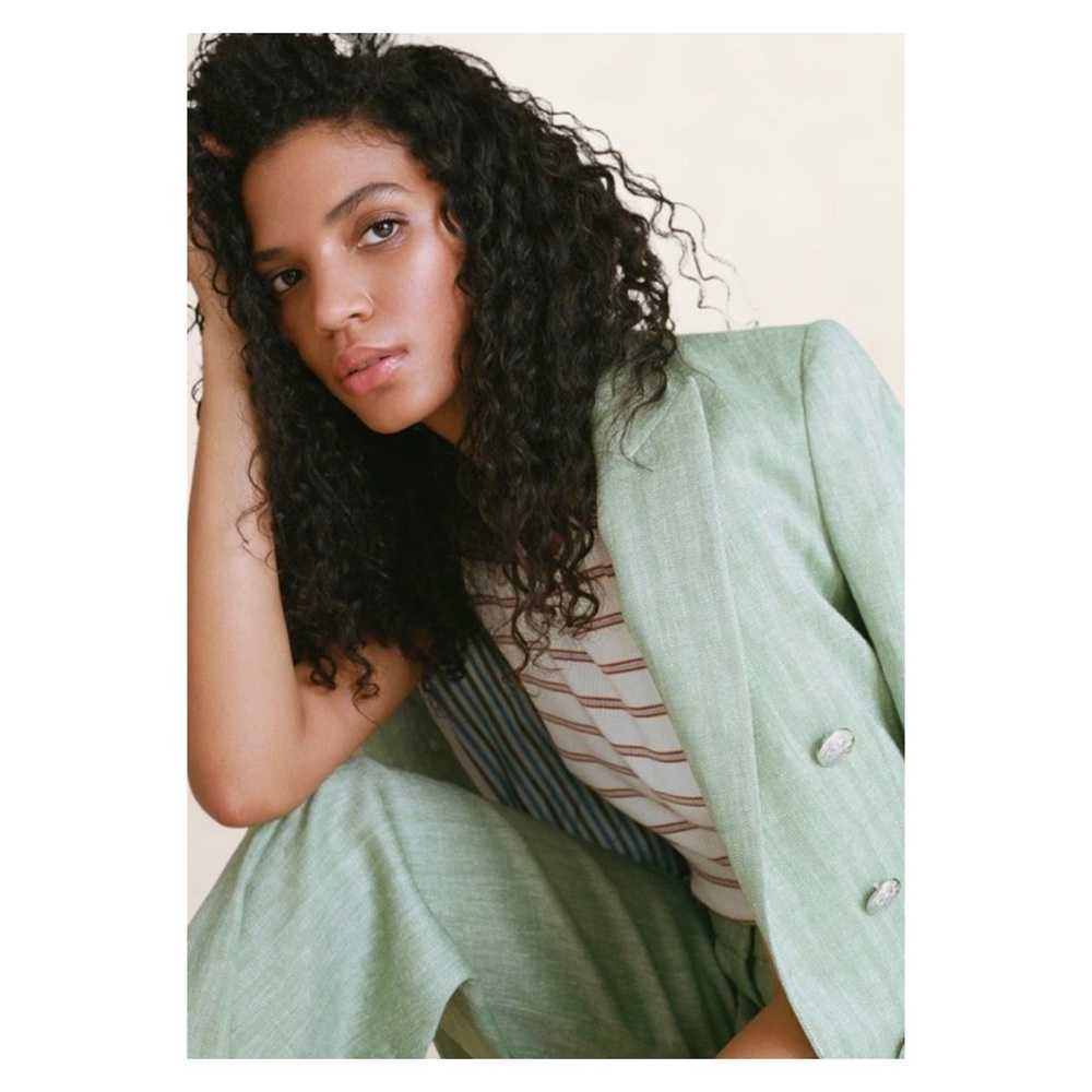 VERONICA BEARD Sage Green Beacon Herringbone Linen Dickey Blazer Size 8 - Picture 4 of 12